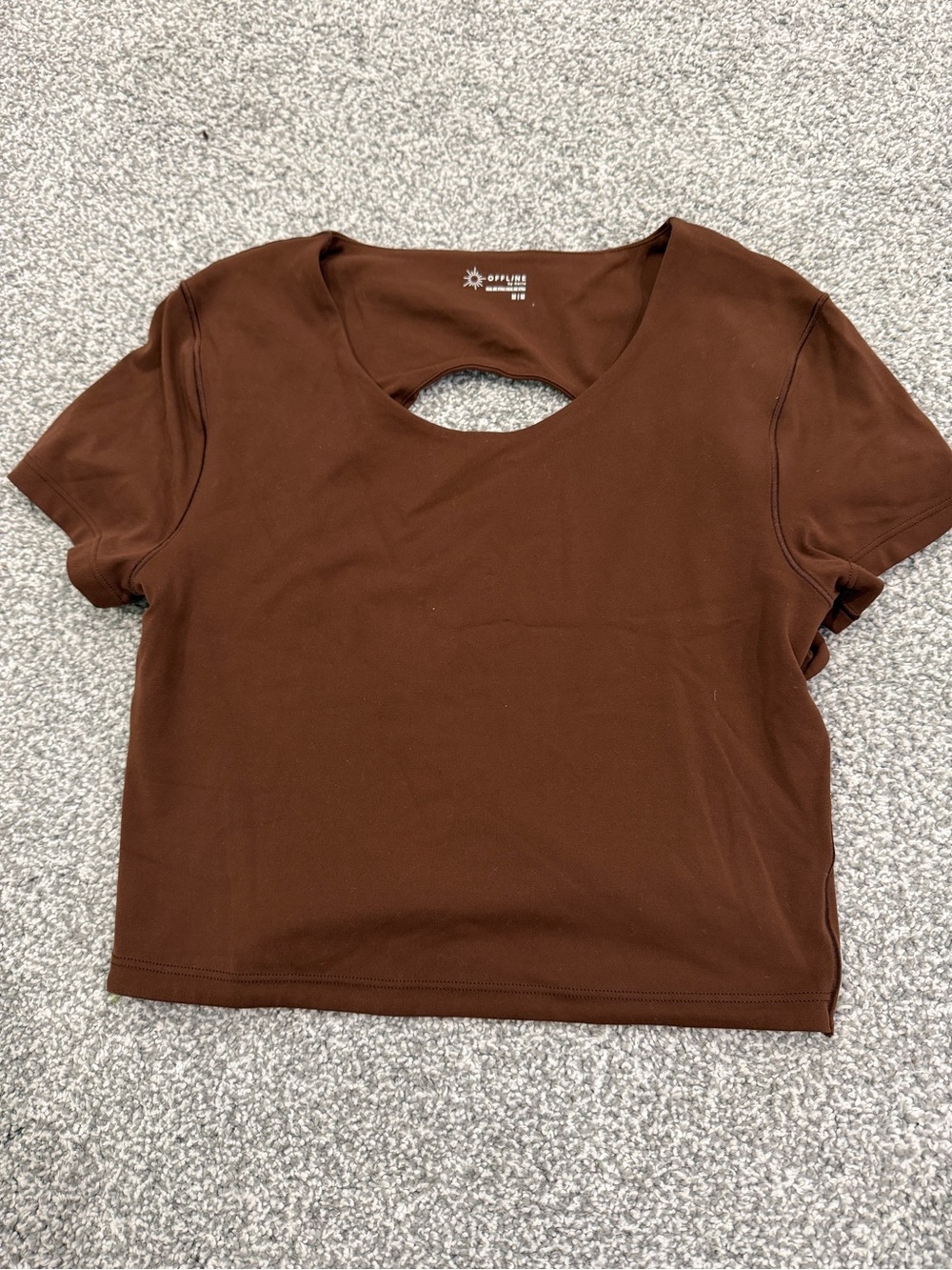aerie Brown Short Sleeve Crop Top with Front Cutout